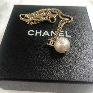 Chanel Pearl and Rhinestone Heart Logo Necklace